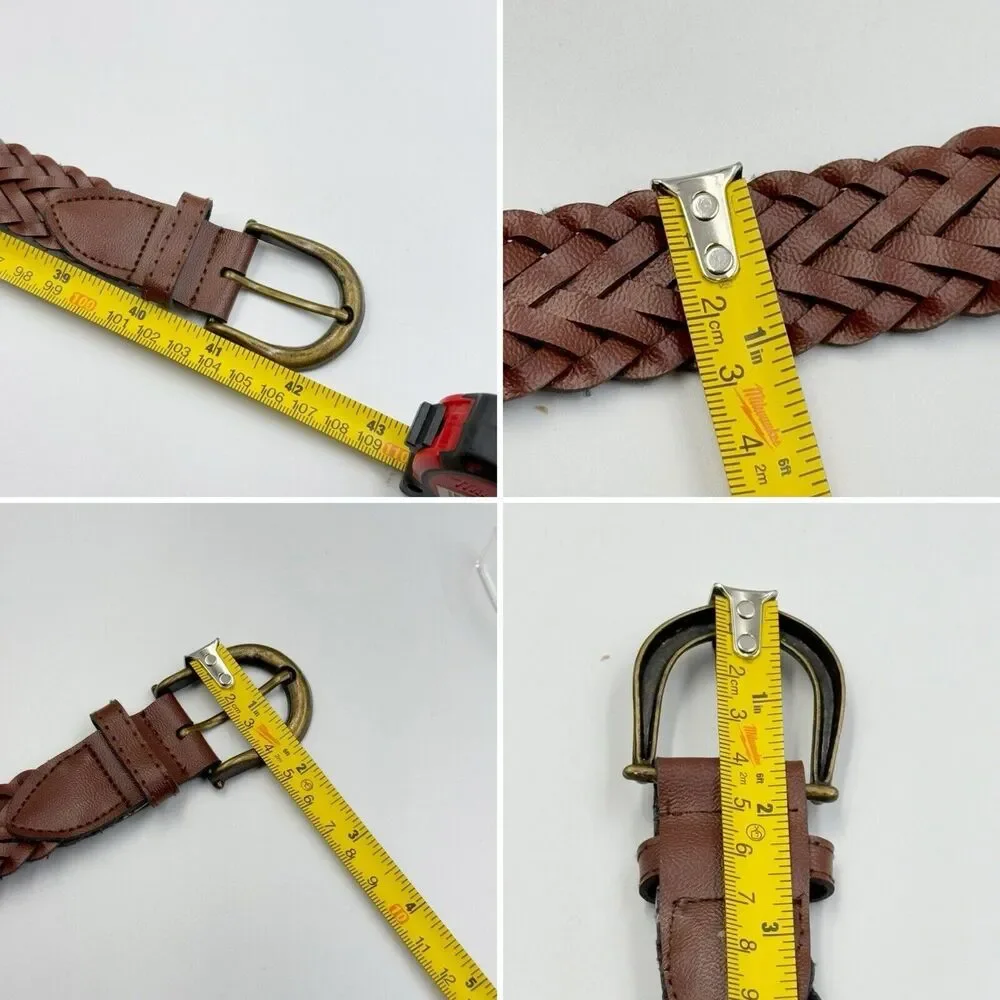 Unbranded Woven Brown Belt Size L Brass Tone Buckle Casual 1 In Wide